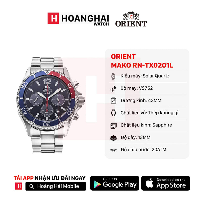 Đồng hồ năng lượng mặt trời Orient Mako RN-TX0201L