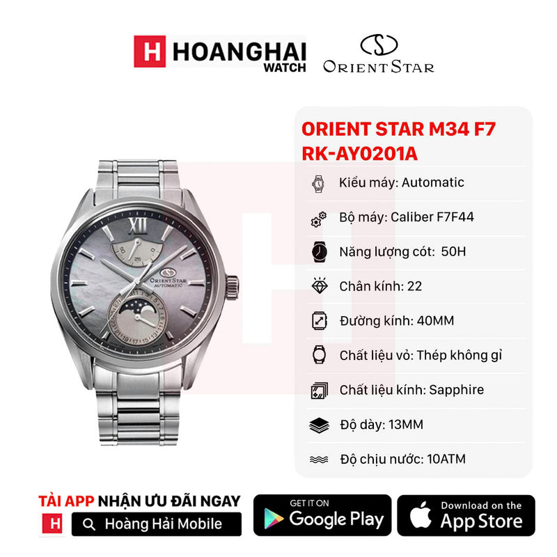 Đồng hồ cơ Orient Star Mechanical Moon Phase M34 F7  RK-AY0201A (Bản nội địa)