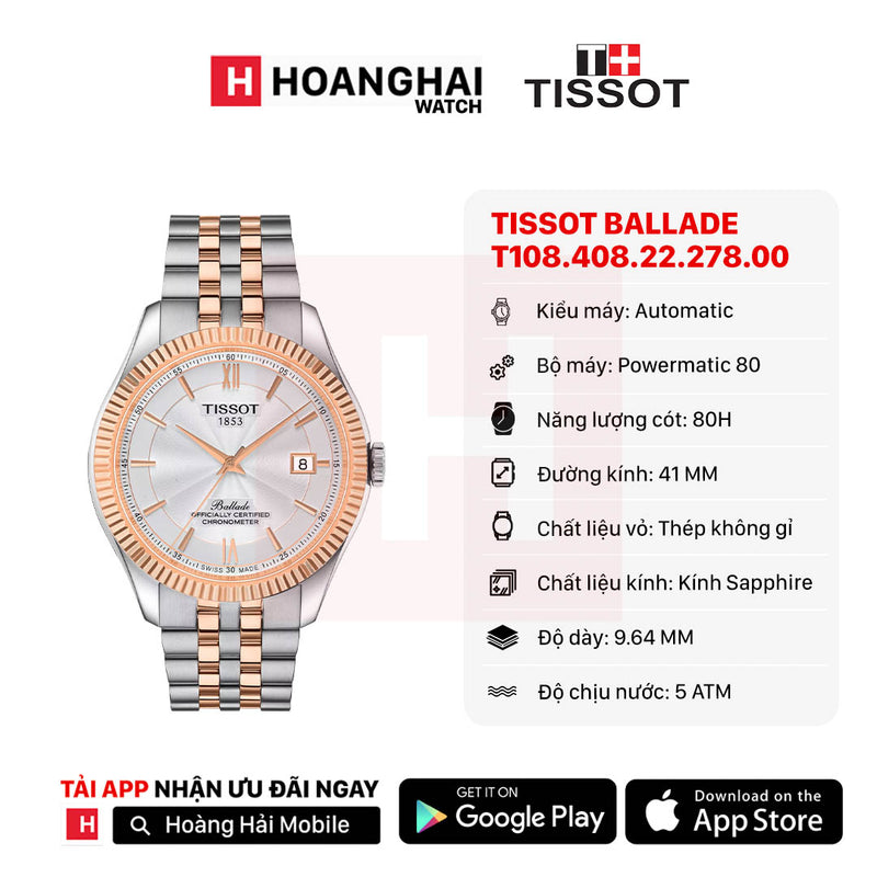 Đồng hồ cơ TISSOT Ballade T108.408.22.278.00