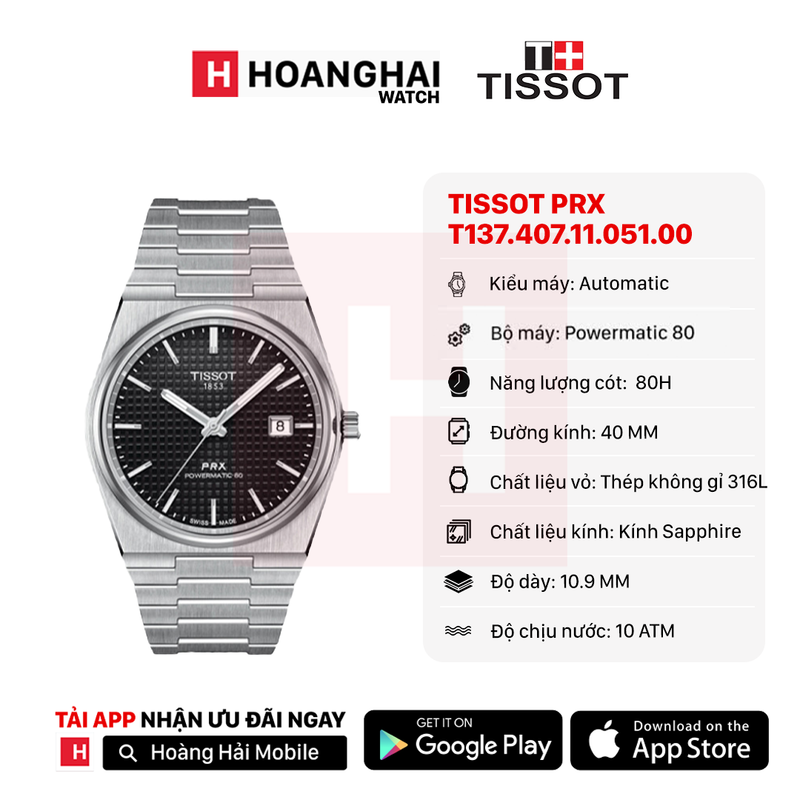 Đồng hồ cơ TISSOT PRX T137.407.11.051.00