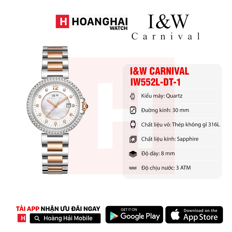 Đồng hồ pin nữ I&W Carnival IW552L-DT-1