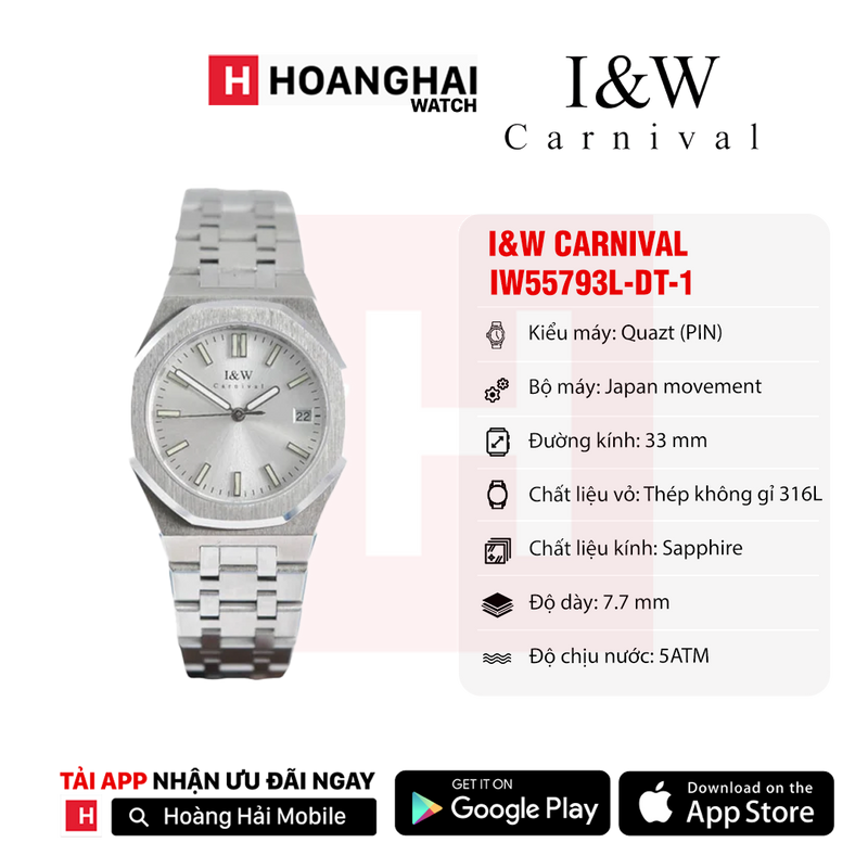 Đồng hồ pin nữ I&W Carnival IW55793L-DT-1