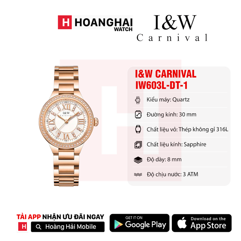 Đồng hồ pin nữ I&W Carnival IW603