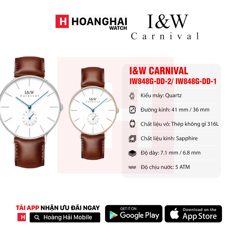 Đồng hồ pin đôi I&W Carnival IW848