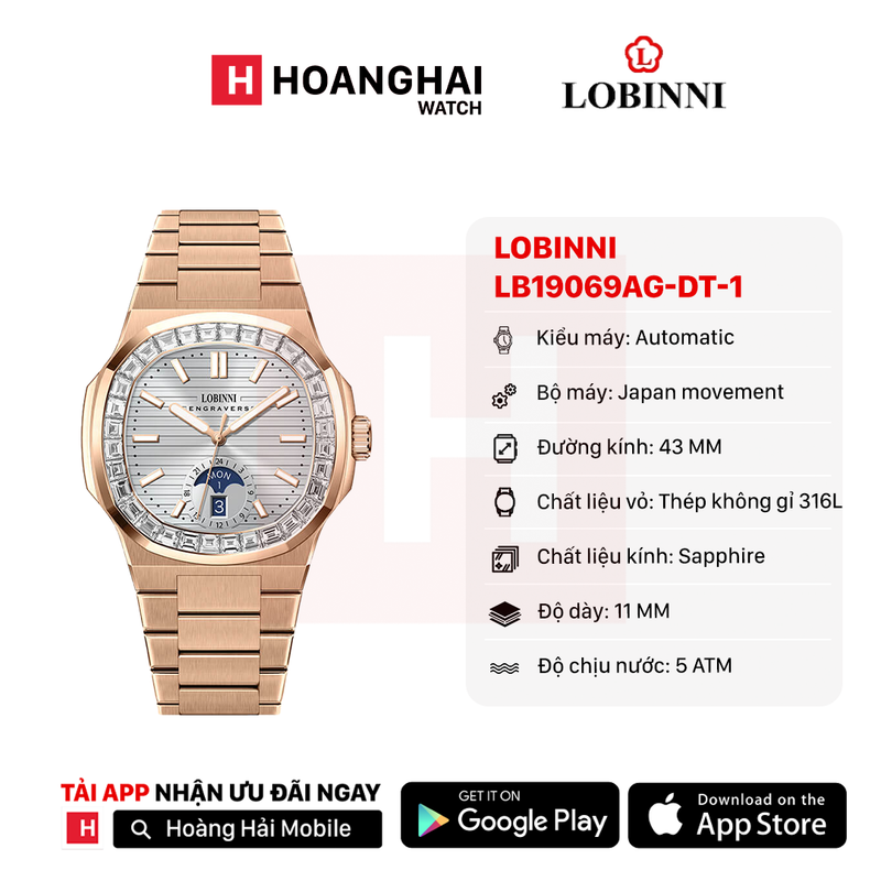 Đồng hồ cơ Lobinni LB19069AG-DT-1