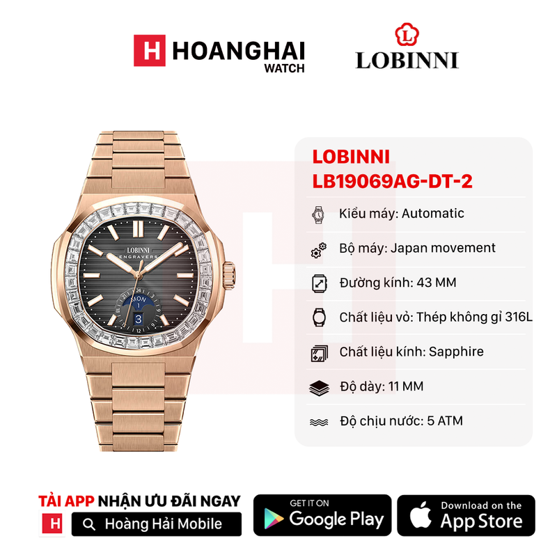 Đồng hồ cơ Lobinni LB19069AG-DT-2