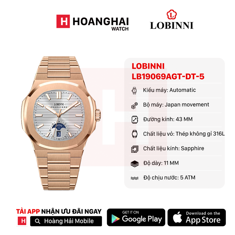 Đồng hồ cơ Lobinni LB19069AGT-DT-5