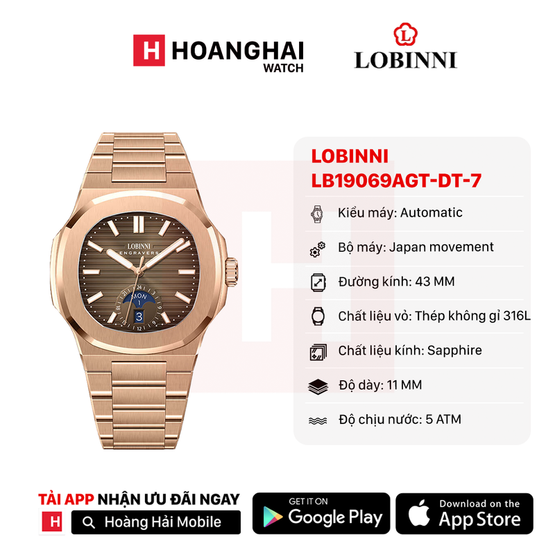 Đồng hồ cơ Lobinni LB19069AGT-DT-7