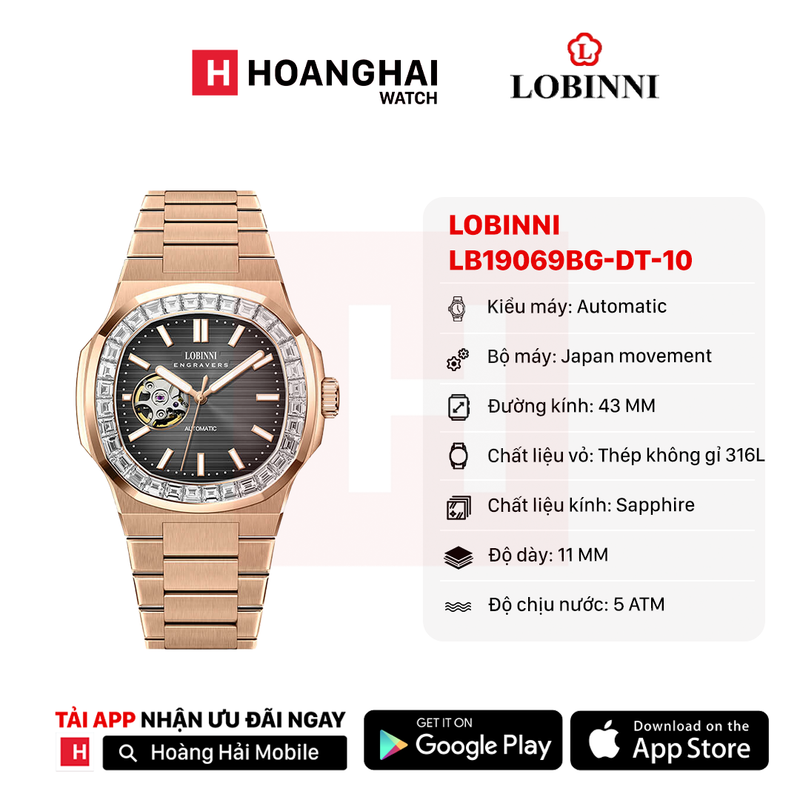 Đồng hồ cơ Lobinni LB19069BG-DT-10