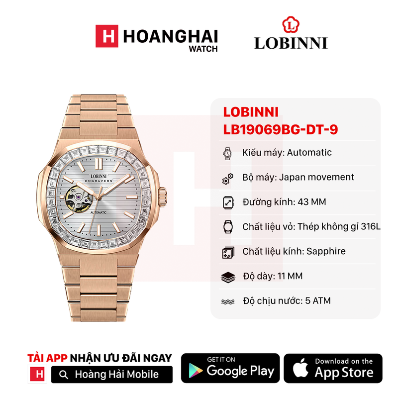 Đồng hồ cơ Lobinni LB19069BG-DT-9