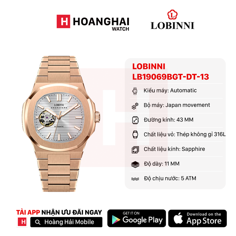 Đồng hồ cơ Lobinni LB19069BGT-DT-13