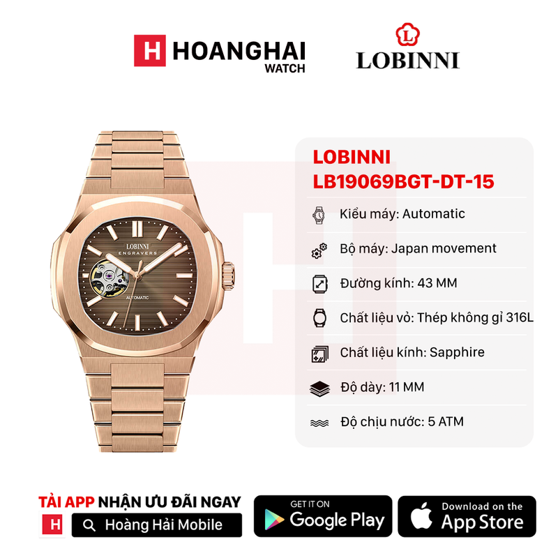 Đồng hồ cơ Lobinni LB19069BGT-DT-15