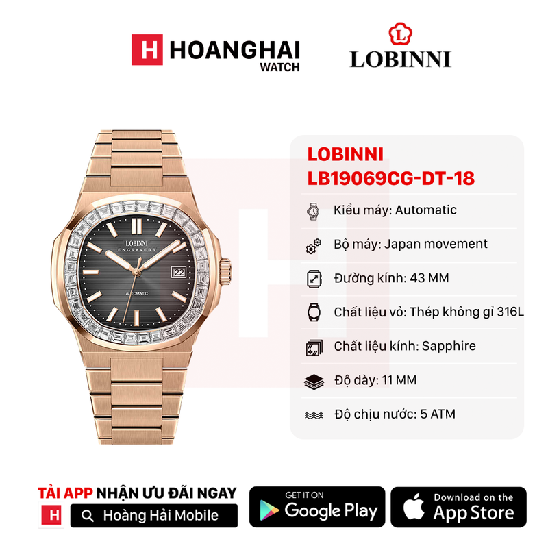 Đồng hồ cơ Lobinni LB19069CG-DT-18