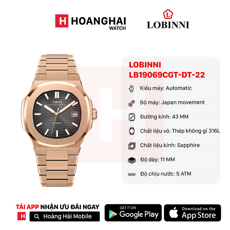 Đồng hồ cơ Lobinni LB19069CGT-DT-22