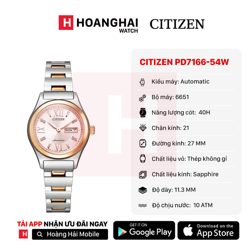 Đồng hồ cơ nữ Citizen PD7166-54W