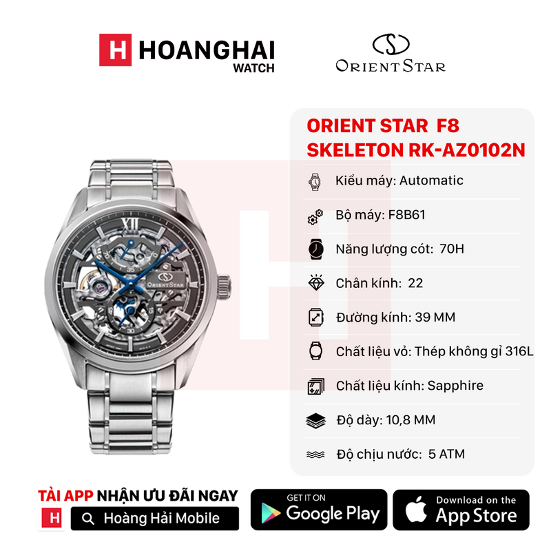 Đồng hồ cơ Orient Star F8 Skeleton Hand winding RK-AZ0102N - (Bản nội địa)  - Nhận Order