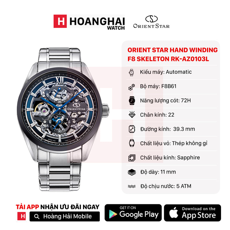 Đồng hồ cơ Orient Star Hand Winding F8 Skeleton RK-AZ0103L - (Bản nội địa) - Nhận Order