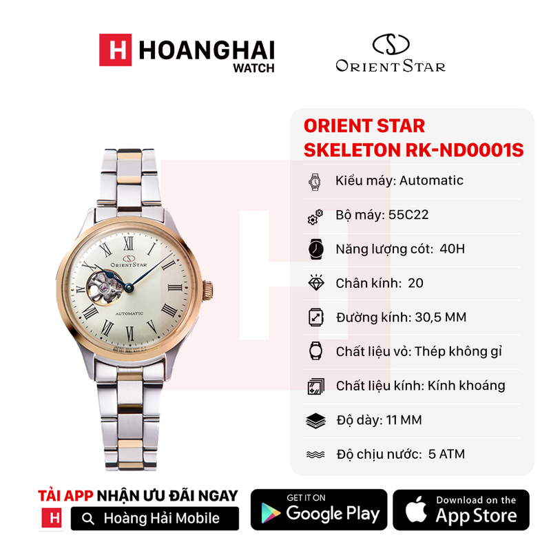Đồng hồ cơ nữ Orient Star Classic Semi Skeleton RK-ND0001S (Bản nội địa)