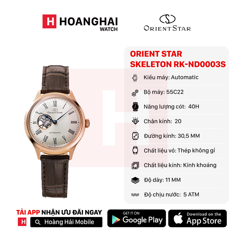 Đồng hồ cơ nữ Orient Star Classic Semi Skeleton RK-ND0003S (Bản nội địa)