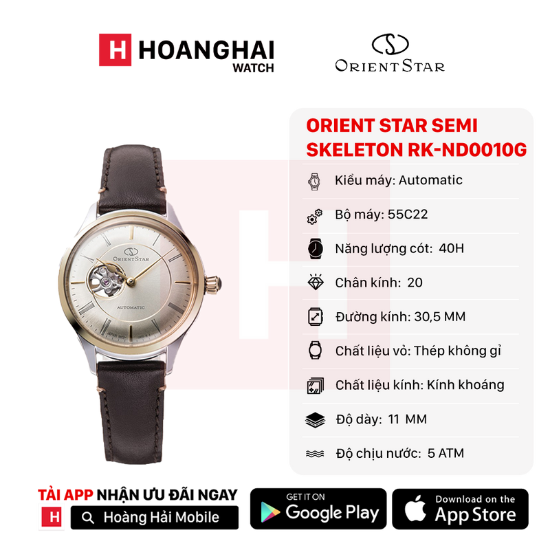 Đồng hồ cơ nữ Orient Star Semi-Skeleton RK-ND0010G (Bản nội địa)