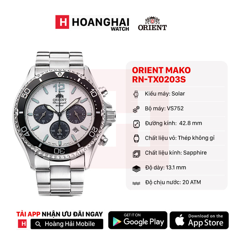Đồng hồ năng lượng mặt trời Orient Mako RN-TX0203S