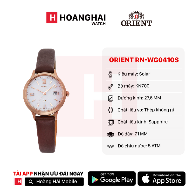 Đồng hồ năng lượng mặt trời nữ Orient iO Natural & Plain RN-WG0410S