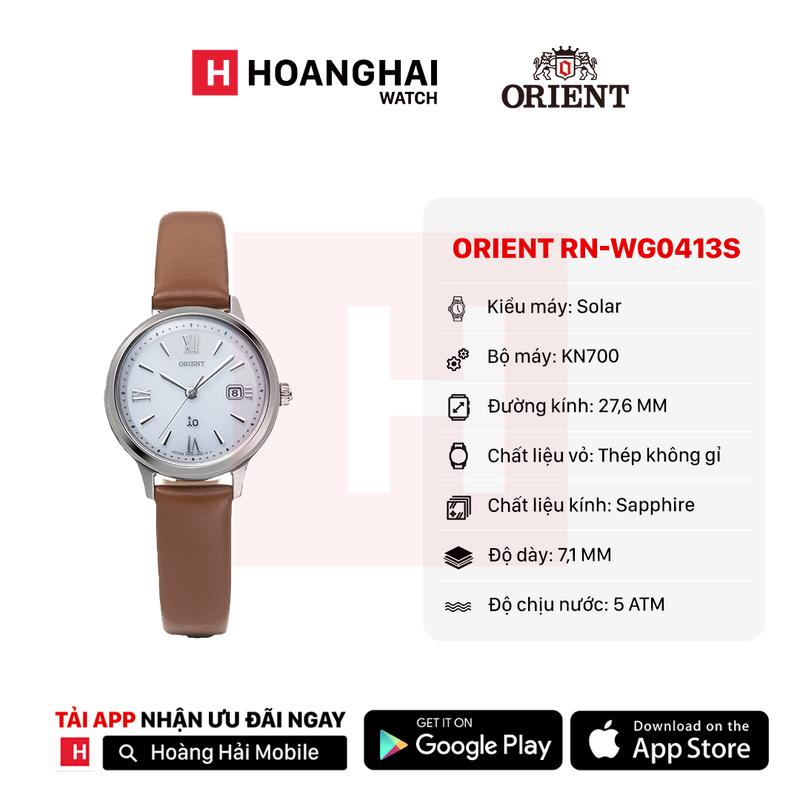 Đồng hồ năng lượng mặt trời nữ Orient iO Natural & Plain RN-WG0413S
