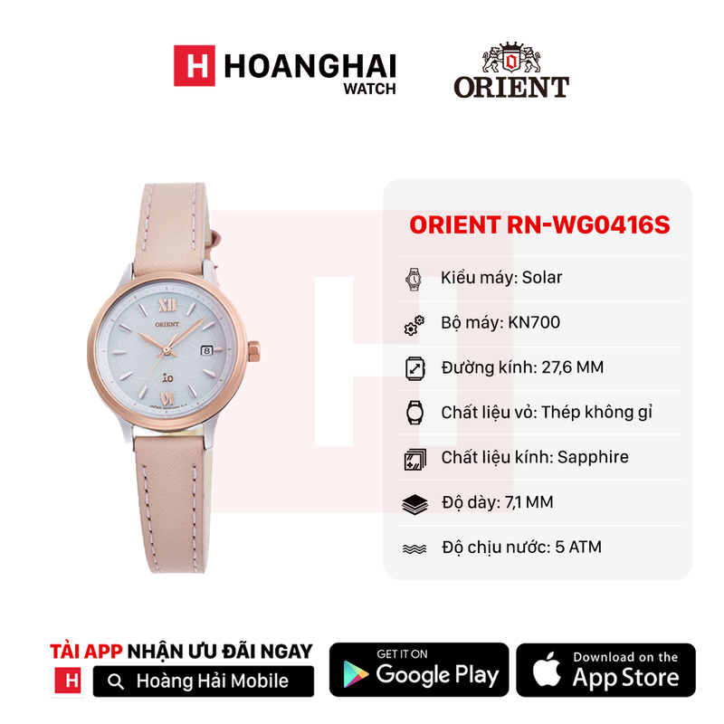 Đồng hồ năng lượng mặt trời nữ Orient iO Natural & Plain RN-WG0416S