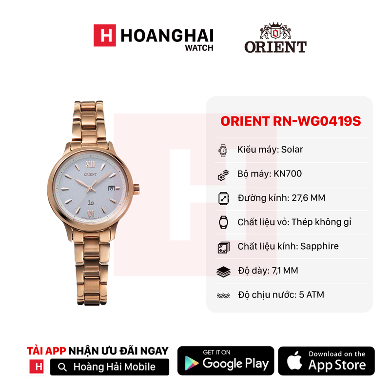 Đồng hồ năng lượng mặt trời nữ Orient iO Natural & Plain RN-WG0419S