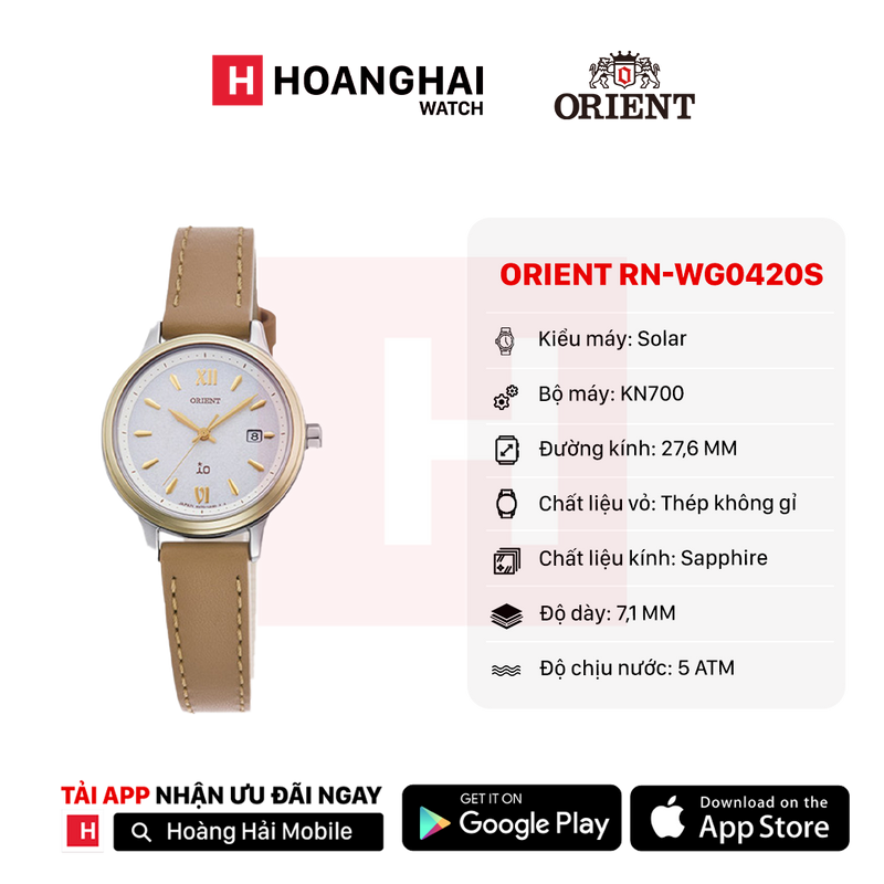 Đồng hồ năng lượng mặt trời nữ Orient iO Natural & Plain RN-WG0420S